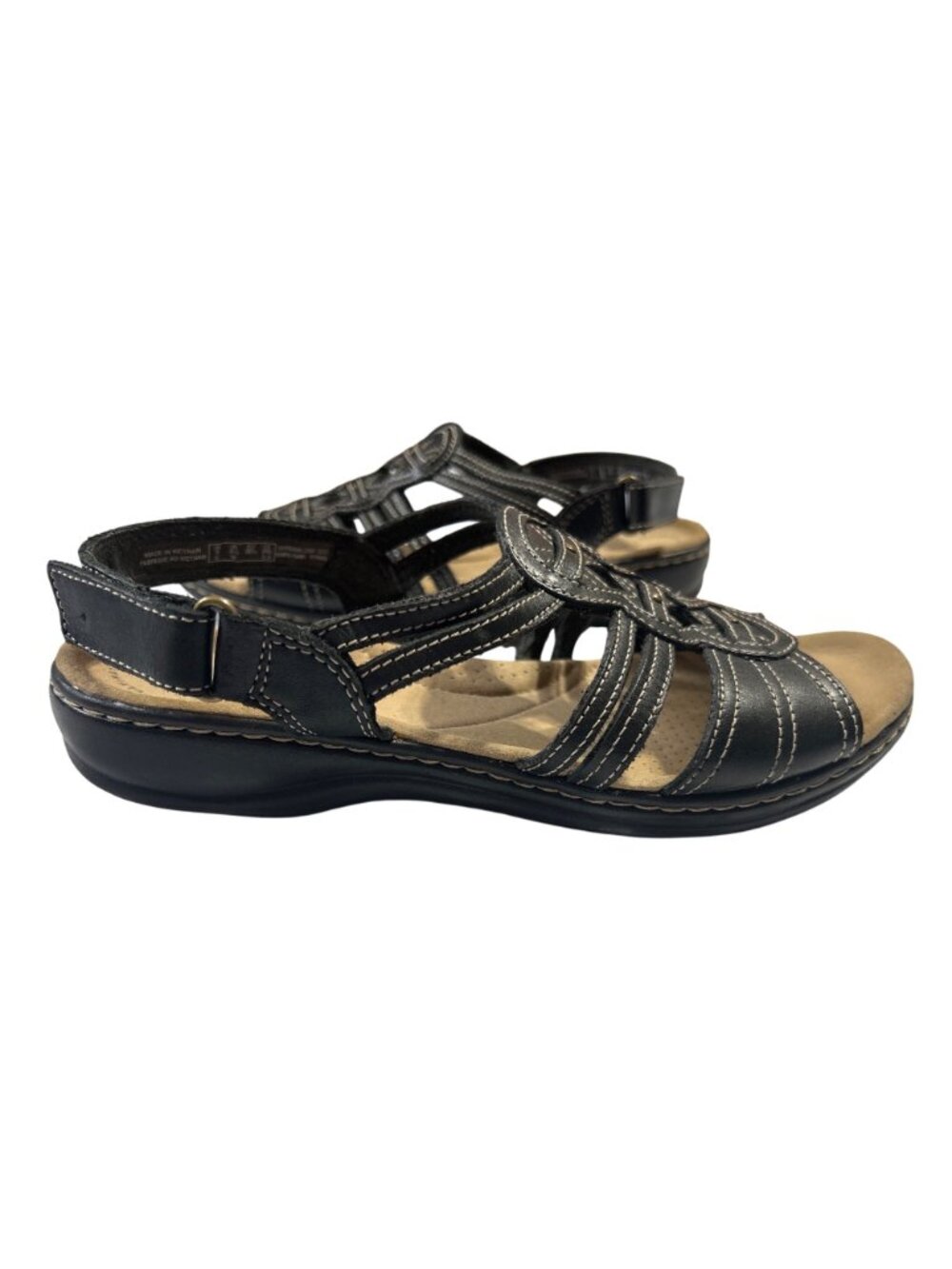 Clarks Collection Womens Size 8.5W Black Leather Sandals Ultimate Comfort - Picture 11 of 13